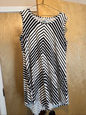 Sleeveless Black and White Striped Swing Dress